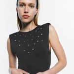 ZARA  BODYSUIT WITH SHOULDER PADS AND RHINESTONES Photo 0