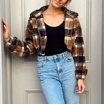 Plaid Cropped Sherpa Jacket Brown Photo 0