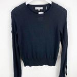 White + Warren Black Lace Up Sleeve Sweater Photo 0
