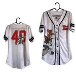 Tom & Jerry women's button down baseball jersey women's shirt size S White Photo 1