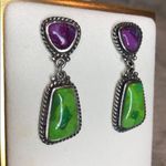 BARSE Sterling Silver Purple and Green Turquoise Cabochon Drop Earrings Photo 2