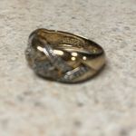 Bold .925 Sterling Silver Gold Vermeil Diamond Chip Band Ring | Size 6.5 Photo 4