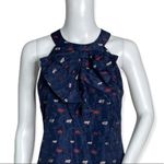 Banana Republic  Dress Womens 0 Navy Blue Red Jacquard Sheath Ruffle Preppy Party Photo 4
