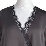 Allison Joy  Charlotte Black Faux Wrap Lace‎ Trim Long Sleeve Surplice Blouse M Photo 1