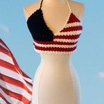 Rue 21 Halter crop Top Crochet America Womens L XL Red White Blue Shirt Patriotic Photo 6