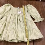 Mable Emory Smocked Ruffle Babydoll cotton mini dress NWT light green olive S Photo 6