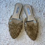 Oscar de la Renta Calista Mesh Beaded Floral Mule Slides Sandal Silver Gold 37.5 Photo 1