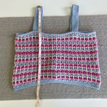 Lulus Blue Pink White Striped Crochet Knit Lace Up Back Cropped Tank Top Medium Photo 5