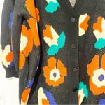Sugar + Lips Medium Black Multi Color Flower Knit Button Front Long Cardigan Photo 1