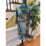 Tacera Womens Dress Size Small Faux Wrap Floral Green and Gold V Neck  Photo 3