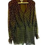 Maggie Barnes blouse Black golden Printed V-Neck sheer long sleeves sleeves Photo 0