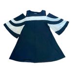 Nina Leonard  Women’s Ity Navy Blue White Stripe‎ Cold Shoulder Dress Size L Photo 1