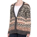 Lucky Brand | Tan, White, and Black Button Front Patterned Cardigan Size Large Photo 0