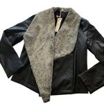 Mystree | Pia Black Vegan Leather Jacket with Faux Fur Lined Lapel Small NWT Photo 1
