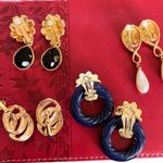 Vintage 80’s 4PR Costume Jewelry Clip On Earrings Door Knocker Faux Pearl Dangle Multiple Photo 1