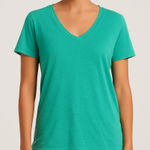Splendid Aqua Teal Slub V-Neck Tee Shirt Cotton Blend Photo 0