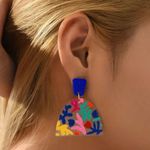 Boutique Unique Acrylic Dangle Earrings With Colorful Leaf Flower Print Elegant Bohemian Photo 0