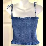 VICI Vintana Smocked Tencel Cropped Straps Tank Top- Denim Blue- Large Photo 3