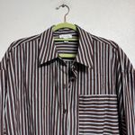 Topshop  Brown Striped Button Down Shirt Sz M Photo 2
