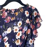 Parker π Floral Silk A-Line V Neck Dress π Scalloped Ruffles π Navy π XS Photo 10