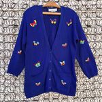 Adrienne Vittadini Vintage blue knit cardigan sweater embroidered butterflies Photo 0