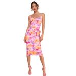 Lulus  Vibrant Babe Pink Multi Floral Cutout Drawstring Midi Dress size M NWT Photo 6