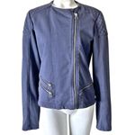 Gap ‎ Womens Quilted Moto Knit Jacket M Navy Faded Zip Cuffs Collarless Bikercore Photo 3