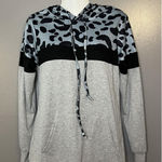 Bluetime Hoodie Womens Small Gray Leopard Colorblock Pullover Sweatshirt Photo 0