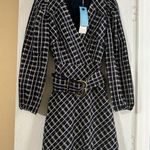 Tanya Taylor NWT  Nicola Navy Blue Plaid Long Sleeve Plunge dress Photo 0