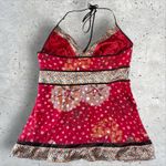 Bebe Y2K Silk Satin Babydoll Halter Top Floral Boho Fairy Whimsical Sz M Photo 2