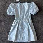 We Wore What Light blue puff sleeve dress with rhinestone buttons Photo 2