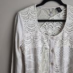 BKE Boutique Ivory Lace Crochet Button Up Mixed Media Cardigan Size Large Photo 4