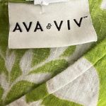 Ava & Viv Lime Green White Floral Linen Blend Rayon Blouse Photo 11