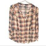 Modcloth Plus Size 2X Womens Tunic Red Blue Plaid Button Front Long Sleeve Top Photo 0