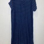 J.Crew Maxi Lightweight Blue Striped Kaftan Dress V-Neck EUC Sz M Cotton Photo 0