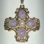 Elegant Vintage Gold Tone and Purple Stone Faux Pearl Pendant Photo 0