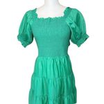 Alice + Olivia New  Smocked Puff Sleeve Tie-Back Mini Dress, Size 6 Photo 0