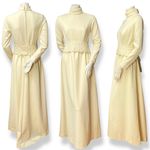 Vintage 1970s Wedding Dress Lace Belt Long Veil Handmade Cream Pale Yellow Retro Photo 1