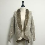 XOXO  Oat Beige Cable Knit Faux Fur Trim Dolman Hi Lo Open Front Cardigan Medium Photo 1