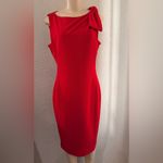 Calvin Klein Side Bow Sleeveless Scuba Knit Sheath Dress in red. Size 10 Photo 5