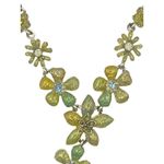 Avon Green Yellow Flower Necklace & Earrings Set Enamel Crystal Bead Vintage Photo 9