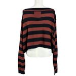 Free People Boxy Boat Neck Into The Blue Pullover Sweater Brown Stripes Large Photo 6