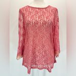 Gimmicks by BKE Sheer Mauve Mixed Lace Bell Sleeve Top w Eyelash Fringe Small Photo 4
