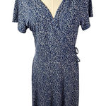 Kaileigh Kaela Faux Wrap Knit Dress Navy White Floral Print Short Sleeve M New Photo 0