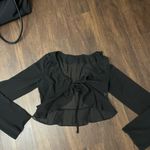 SheIn Women Solid Sheer Ruffle Front Tie Long Sleeve Photo 1