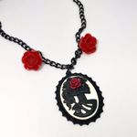 Skull Cameo Black Red Roses Gothic Dead Necklace Photo 3