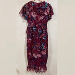 VONE Mireya Floral Ruffle Faux Wrap Midi Dress Red Size 2 Photo 1