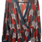 BCBG MaxAzria Womens Geometric Print Wrap Top Multicolor Polyester NWOT Photo 0