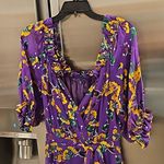 💕SALONI💕 Olivia Floral Printed Silk Midi Dress ~ Violet Sweetpeas US 4 Purple Photo 13