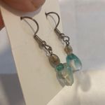 Vintage Art Deco Czech blue moulded satin glass bead earrings Photo 2